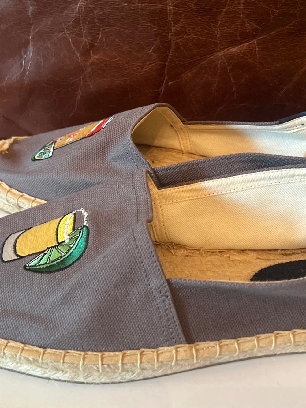 Soludos Mens Original Espadrille Embroidery Beer Ceniza Gray Sz 8-8.5 New